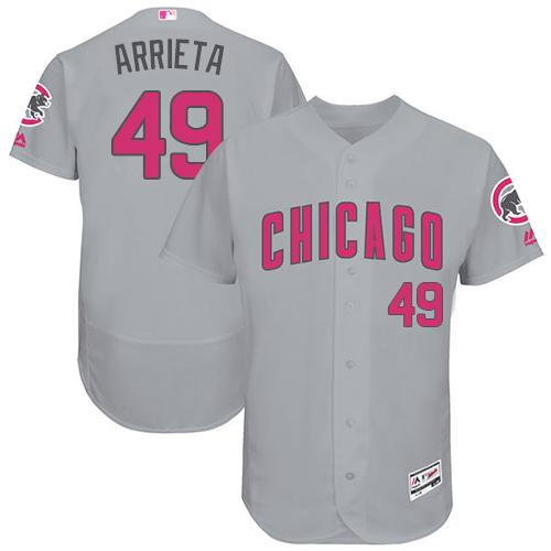 Cubs #49 Jake Arrieta Grey Flexbase Authentic Collection Mother's Day Stitched MLB Jersey